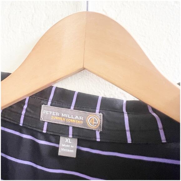 Peter Millar Summer Comfort Polo Striped Black Purple Size XL Golf Country Club - Picture 8 of 9